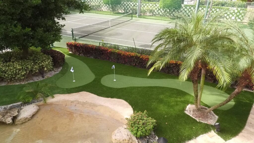smart synthetic turf putting green and tennis field