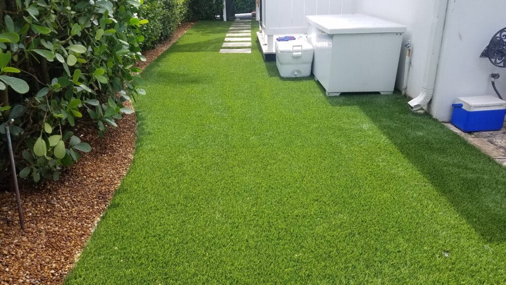 a lawn with a white box and a white box on it smart synthetic turf