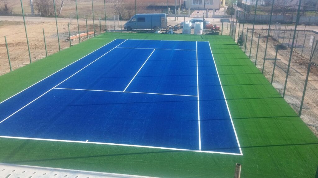 smart synthetic turf tennis field blue